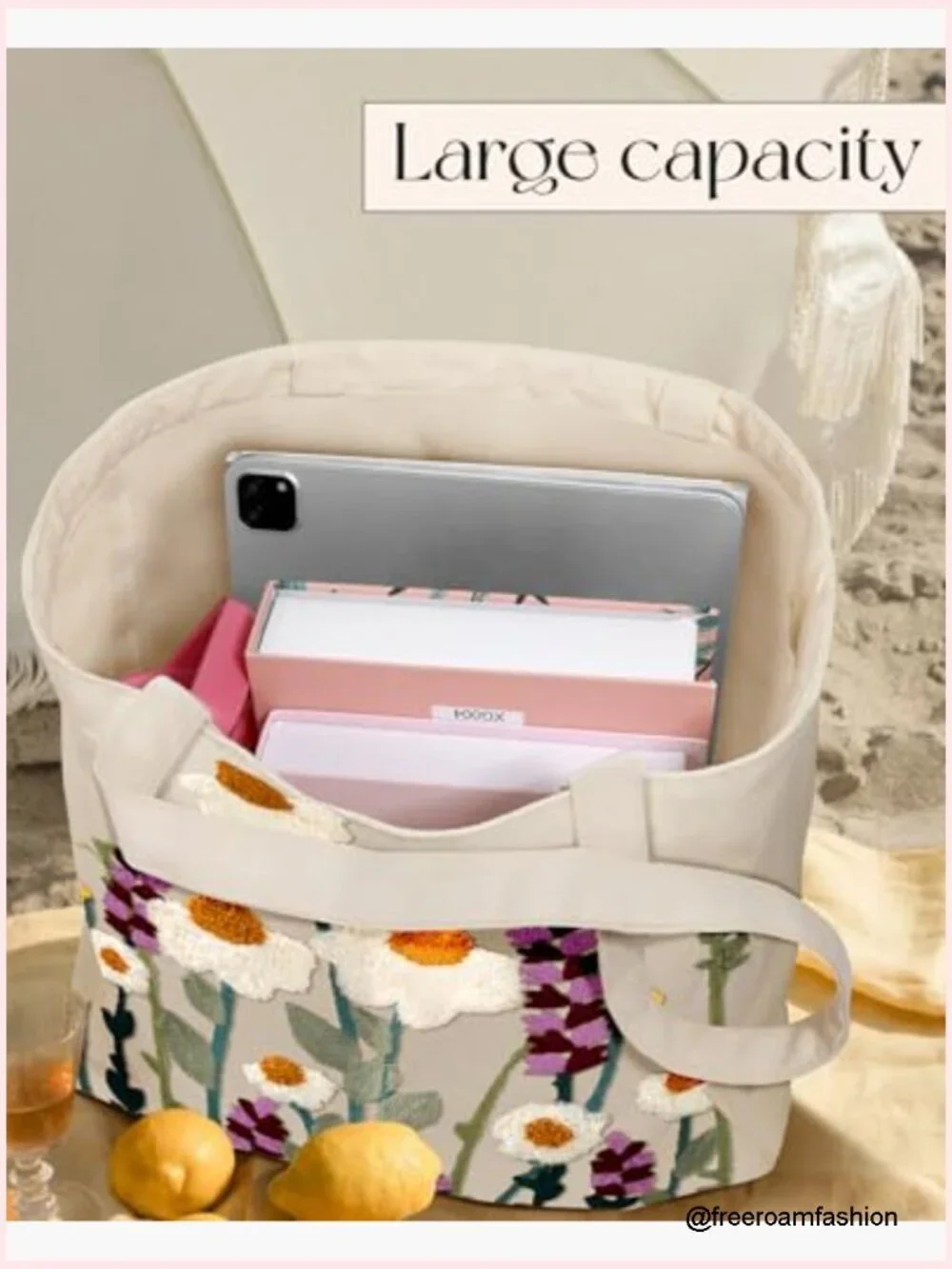 Canvas Tote Bag with Embroidery, Reusable Shoulder Bag for Shopping Work
